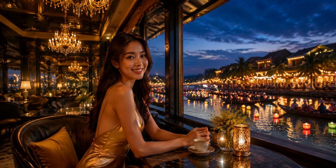 Người dùng tại quán cà phê Hội An đang xem bảng kèo cá cược trên điện thoại buổi sáng